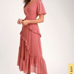 Lulus Rusty Rose ruffled midi dress, size Small